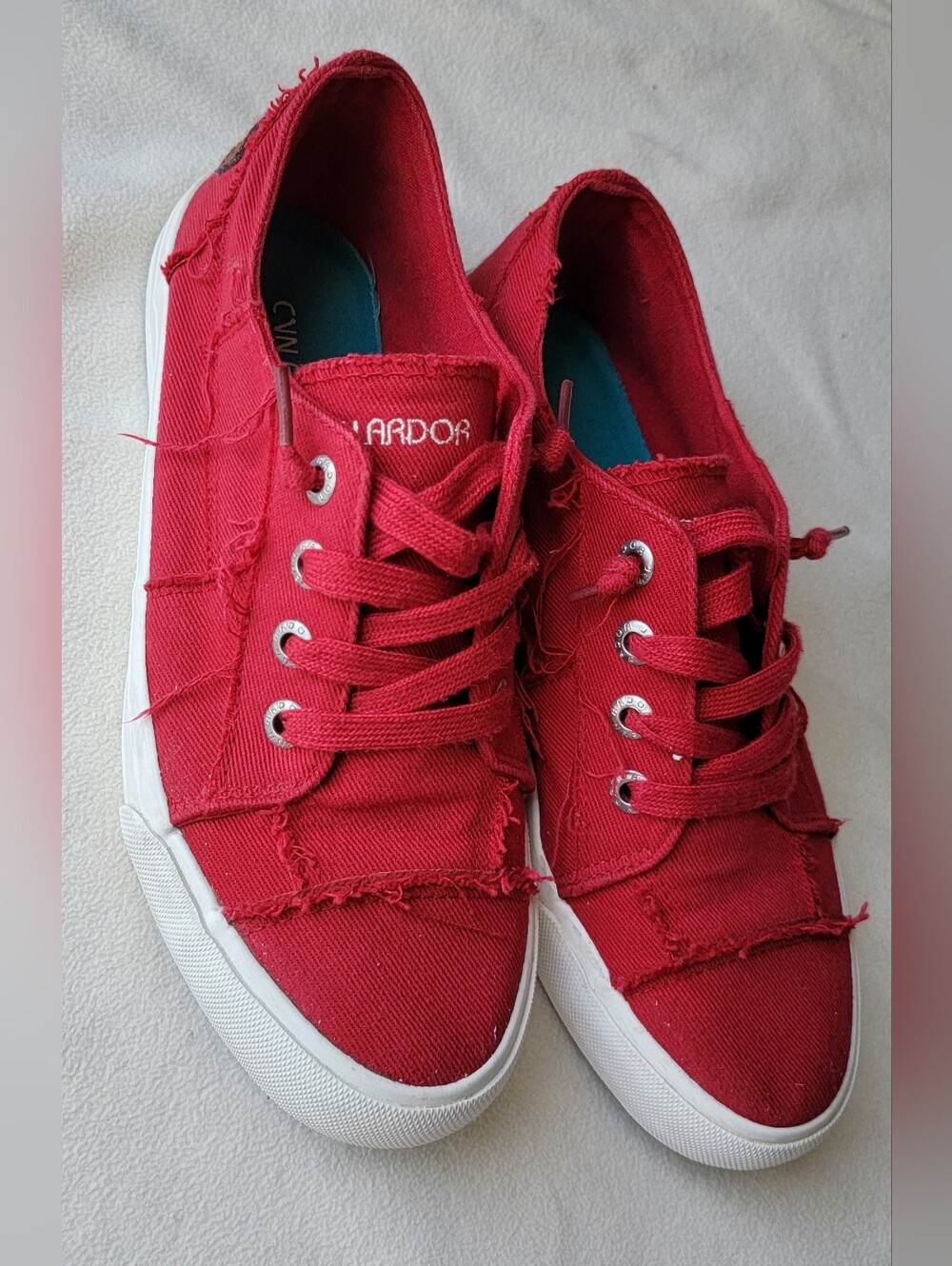 Jenn Ardor Red Distressed Canvas Lace-Up Sneakers